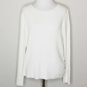 NWT Seventy Venezia White Ribbed Button Detail Long Sleeve Top L